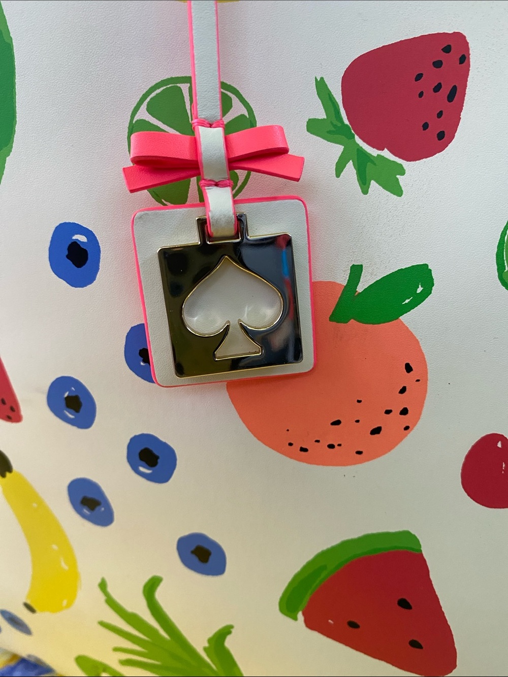 kate spade White Multicolor Fruit Print Tote with Pink Trim - Picture 3 of 12